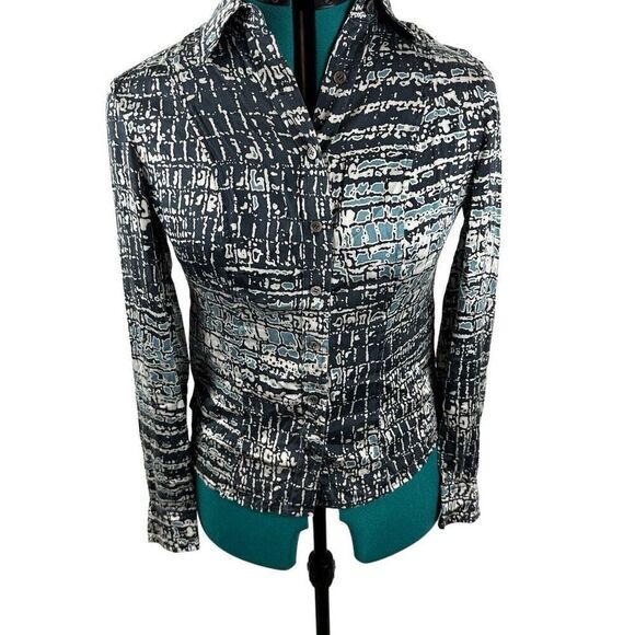 Carlisle blue/tan silk blouse - Picture 1 of 11